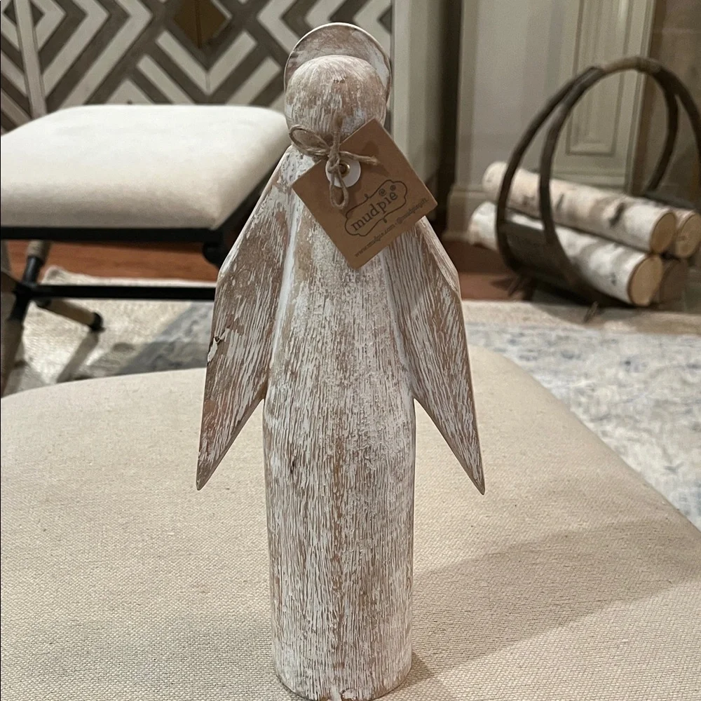 Mud Pie Large White Wood Angel Figurine/NWT